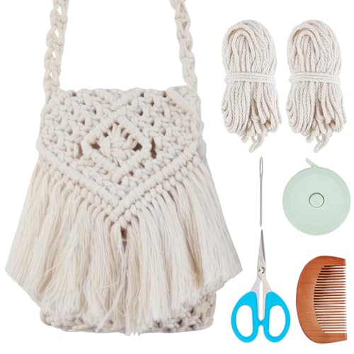 WEBEEDY Kit de bolsa de macramê DIY Easy Boho Macramê com corda de algodão de 3 mm x 70 metros e tut