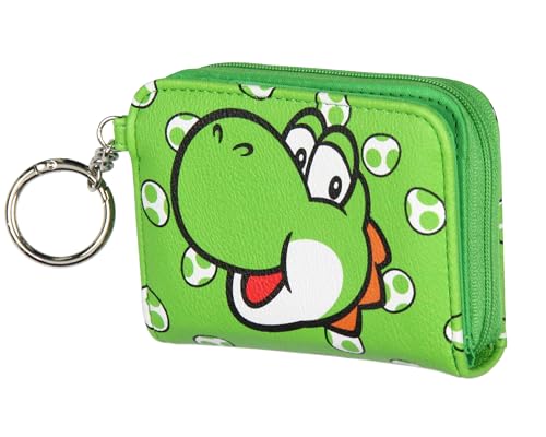Bioworld Super Mario Yoshi Women's Compact Wallet With Snap Closure And Zipper Compartment
