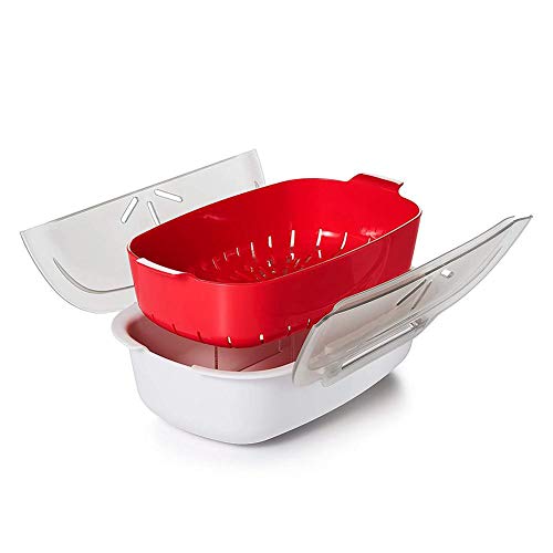Akin Microwave Steamer Basket, Round Food Steamer for Vegetables Fish Meat, Plastic Kitchen Tool with Cover, Filters Moisture, Easy to Clean, Steaming Dish