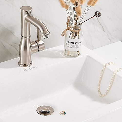 Image of REGALMIX Vessel Sink Drain, Bathroom Faucet Vessel Sink Pop Up Drain Stopper without Overflow Brushed Nickel, Built-In Anti-Clogging Strainer, Fits Standard American Drain Hole1-1 /2 inch to 1-3 /4 inchR085B-BN
