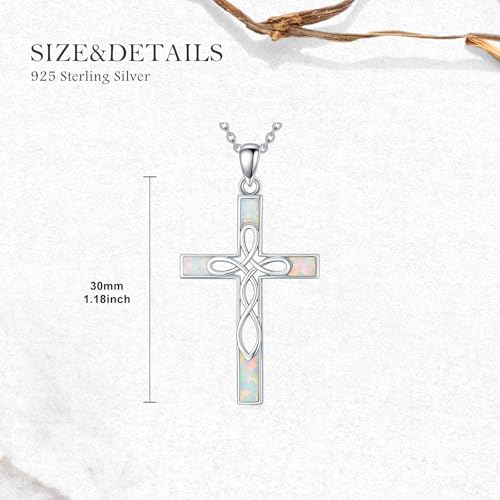 AOBOCO Celtic Cross Opal Necklace Sterling Silver Irish Knot Infinity Cross Pendant Christian Religious Faith Jewelry Gift for Women Her with 18" to 20" Chain2