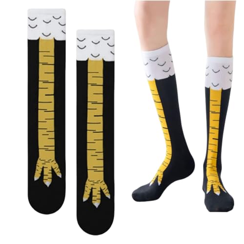 WUSJCOF 1 par de calcetines divertidos y graciosos, disfraz de carnaval con diseño de patas de pollo, calcetines personalizados de pantorrilla con pollo y gallina, para adultos, mujeres y hombres