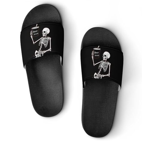 Skeleton Skull Beer Drink Non Slip Slides Sandals for Women Men Quick Drying Shower Shoes for Bathroom Pool Beach