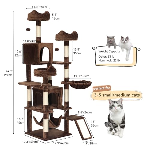 DWVO Torre para Gatos Multi-Nivel 75 in Marrón miniatura 2