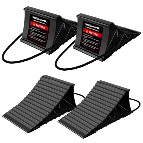 Komokeru Wheel Chocks for RV Trailer 4 Pack Non Slip Wheel Chocks for Travel Trailers with Rope for Easy Removal Lightweight Plastic Wheel Stoppers Block for Camper Cars Trucks