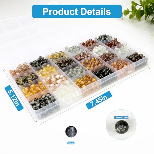 Image of XSEINO About 1200PCS 6mm Crack Glass Beads,24 Assorted Crack Earthtone Blackwhite Series Colorful Crystal Beads for Bracelet and Jewelry Making and DIY Crafts,Friendship Bracelets