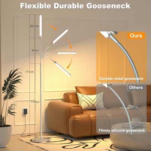 Image of Yikuneng Dimmable LED Floor Lamp, Super Bright Reading Lamps Floor Standing lamp with Remote & Touch Control, Stepless Dimming & 2700K-6500K Color Temperature, for Living Room Bedroom Office, Silver