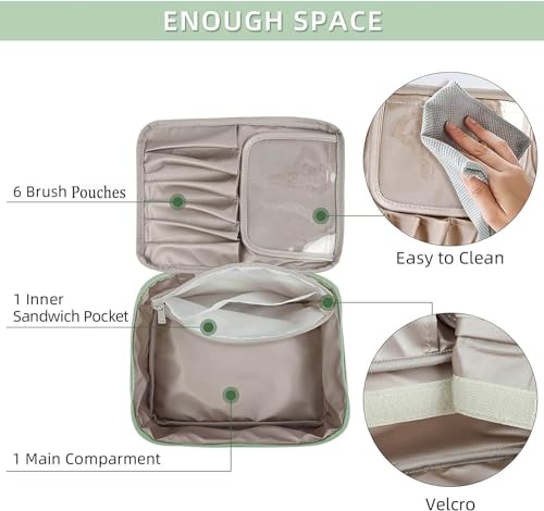 Image of WEMOL Small Travel Fashion Cosmetic Organizer Bag with Detachable Pouch, Super Soft Makeup Organiser Bag for Brushes, Toiletries, Cosmetics Items for Women (Green)