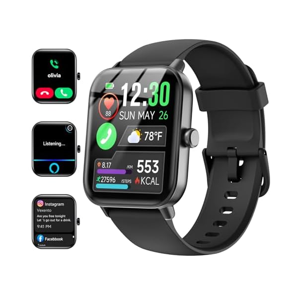 Smartwatch for Men Women, Alexa Built-in, 1.8″ Fitness Tracker, IP68 Waterproof Smartwatch for Android & iPhone with Bluetooth Call (Answer/Make), Heart Rate/SpO2/Sleep Monitor/Pedometer, Black