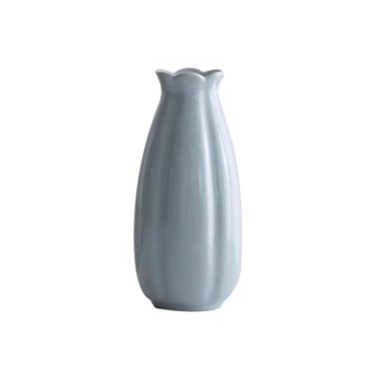 Entryway Decor Ceramic Farmhouse Vase Vintage Simple Decorative for Living Room Unique House Gifts(Blue E,8.5 * 8.5 * 20.5CM)