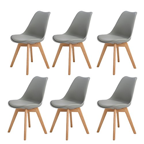 H.J WeDoo Lot de 6 chaises de Salle à Manger scandinaves, Chaises Rétro Tulip Bois de chêne Massif - Gris