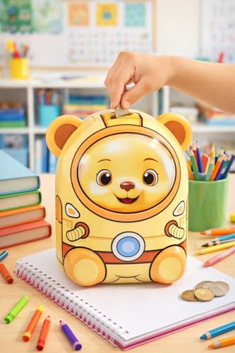 Image of Sajani Cute Cartoon Creative Portable Piggy Bank, Money Saving Box with Combination Lock, Mini Coin Bank Gifts for Boys and Girls, Best Return Gifts for Kids (Pack of 1) (Bear - Yellow)