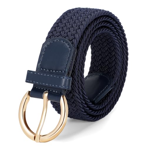 Image of JASGOOD Women Men Braided Woven Elastic Stretch Waist Belt Golf Canvas Fabric Casual Belt for Jeans Pants