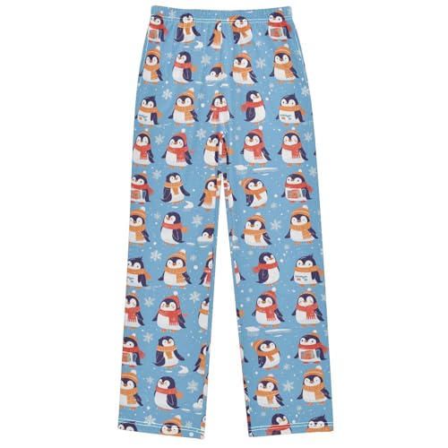 Boy's Pants Cartoon Penguin Winter Jogger Pants Elastic Waist Long Bottoms Trousers with Pockets 6-14 Years