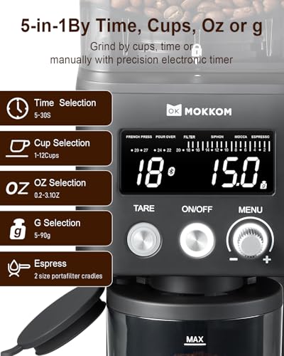 Image of MOKKOM Electric Conical Burr Coffee Grinder with Removable Coffee Scale, Anti-static Coffee Bean Grinder, 31 Grind Settings and Precision Timer for Espresso Pour Over, French Press Black
