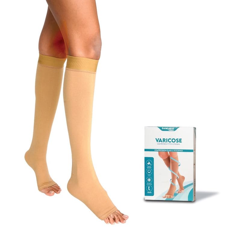 FOWLNEST Cotton DVT Stockings – Class 2 Medical Compression Stockings for Varicose Veins & Leg Swelling – Unisex Knee-Length Compression Socks for Men & Women – 23-32 mmHg – Medium
