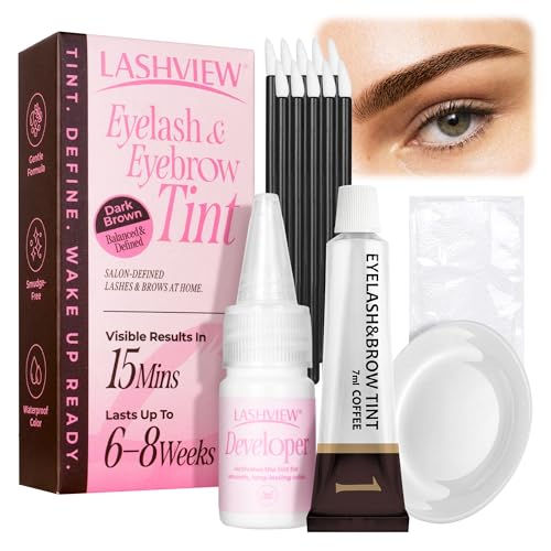 LASHVIEW Eyelash & Eyebrow Kit, 2-In-1 Professional Lash & Brow Color Kit, Eye Brow & Eye Lash Coloring Set, Hair Color DIY Easy Use for Salon and Home 7ml (Dark Brown)