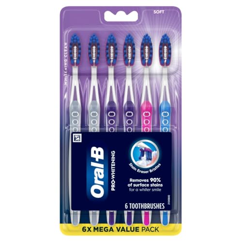 Image of Oral-B 3D White Deep Stain Remover toothbrushes, 6 Count Toothbrush Soft, Removes 90% of Surface Stains, whitens Teeth, deep Reach, removes Plaque and Stains Tooth Brush
