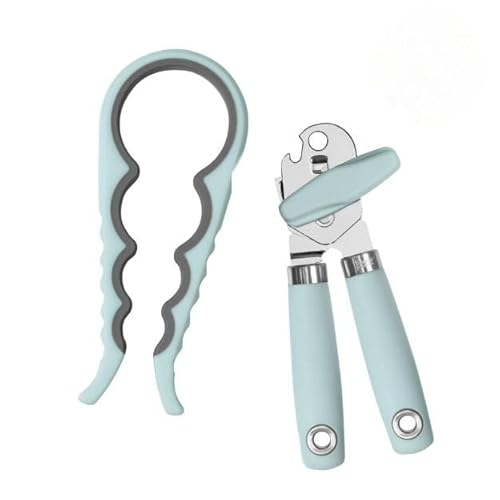 Tovolo Elements Manual Can and Jar Opener Set - Hand Held Kitchen Gadgets, Soft-Touch Handles with Comfortable Grip, Multi-Functional Tool, Built-in Bottle Opener, Opens Multiple Jar Sizes, Blue Haze