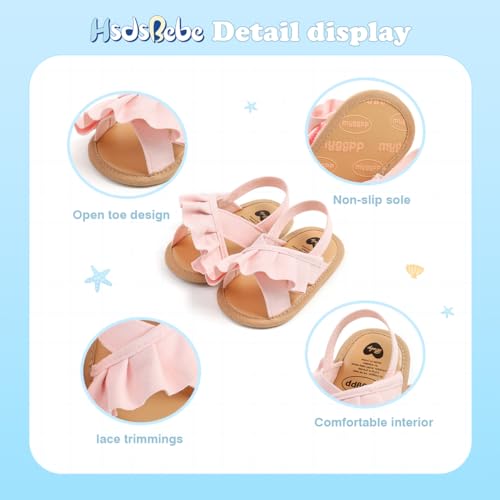 Image of HsdsBebe Baby Girls Sandals Bohemia Flower Bow Soft Sole Toddler First Walkers Beach Summer Shoes