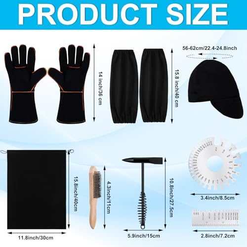 Kingdder 9 Pcs Welding Slag Removal Tools and Accessories Kit Set Include Welding Chipping Hammer Hat Insulated Protective Sleeve Gloves Wire Brush and Stainless Steel Metal Sheet Thickness Gauges - Image 2