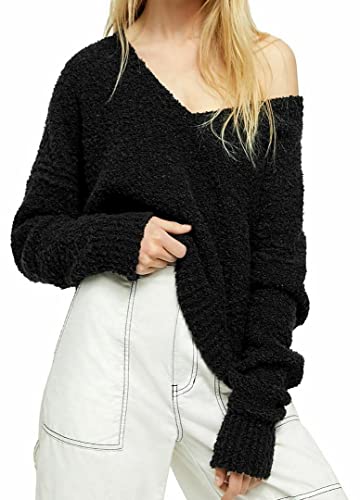 Free People Women's Finders Keepers V Neck Sweater, Black, M