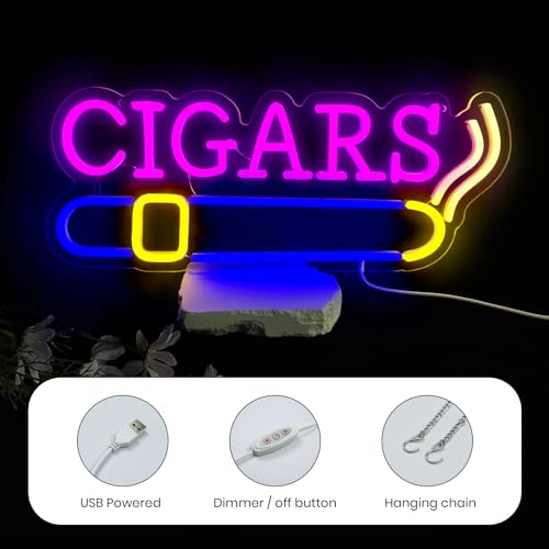 Image of Cigar Neon Sign, Neon Signs for Wall Decor, Neon Lights for Man Cave Decor, Light Up Sign for Bedroom, Bar, Hotel, Pub, Party