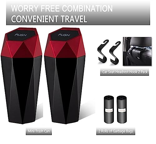 Image of Car Trash Can,Interior Automotive Accessories,Mini Garbage Bin with Lid,Leakproof Vehicle Trash Bin,Used in Automotive Car Home Office Kitchen Bedroom(2 Packs,Red)