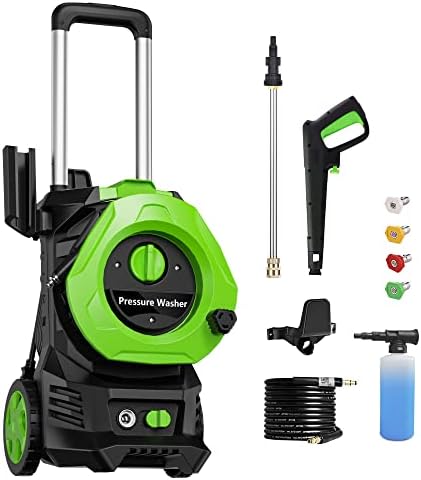 Electric Pressure Washer-3900PSI Max 2.6GPM Electric Power Washer Power Washers Electric Powered,4 Quick Connect nozzles, 25FT Hose, soap Tank car Wash Machine/Car/Driveway/Patio/Pool Clean Green
