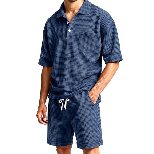 Ensemble homme chemise d'été short assorti vêtement de détente respirant BU1 XXL