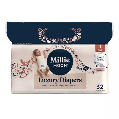 Image of Millie Moon Luxury Diapers, Size 1, 32 Count, Cloud Touch Softness, 12 Hour Absorbency, Unisex