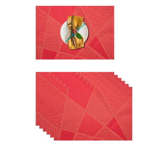 Image of YELONA Placemats for Dining Table - Heat Resistant, Non-Slip & Washable PVC Vinyl Table Mats - Set of 6, 45 x 30 cm (Rose Red)