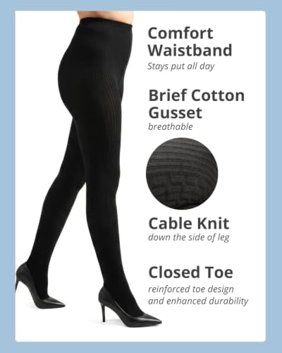 Image of MeMoi Portland Cable Knit Sweater Tights, Warm Opaque Winter Tights