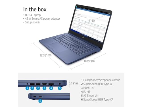 Image of HP Stream 14 inch HD Laptop, Intel Celeron N4120, 4GB RAM, 64GB eMMC, Windows 11 Home in S Mode(14-cf2111wm, Blue) (Renewed)