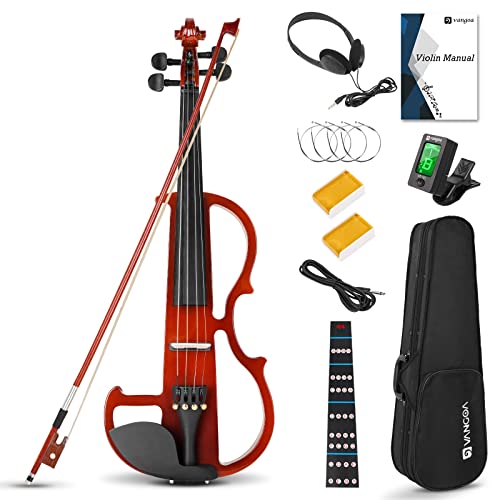 Vangoa Electric Violin, 4/4 Full Size Silent Electric Violin Kit for Beginners Adults Solid Wood Electric Fiddle Starter Set