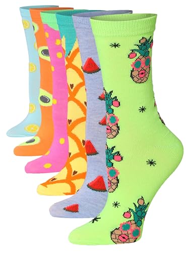 Image of Tipi Toe Women's 6-Pack Funky Crew Socks | Colorful Fun Patterned Novelty Dress Socks, Sizes 9-13