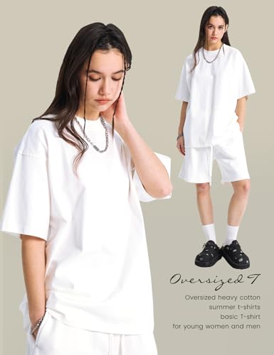 Image of Ogfao Mens Oversized T-Shirts Heavyweight Unisex Cotton T Shirts Baggy Loose Fit Basic Tees Plain Tshirts