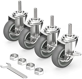 HOLKIE Castor Wheels 75mm (3 inch) with Brakes Stem Castors, M10 x 1.5 x 30mm (Stem Diameter 10mm, Stem Length 30mm) Threaded Stem Caster Locking Swivel Casters Set of 4 Heavy Duty Grey