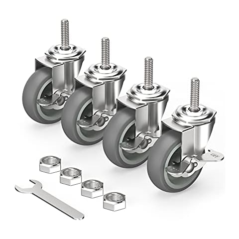 HOLKIE Castor Wheels 75mm (3 inch) with Brakes Stem Castors, M10 x 1.5 x 30mm (Stem Diameter 10mm, Stem Length 30mm) Threaded Stem Caster Locking Swivel Casters Set of 4 Heavy Duty Grey Cover