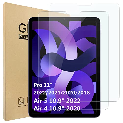 Hianjoo [2-Pack Screen Protector Compatible with iPad Air 5 /Air 4 10.9 2022/2020 Tempered Glass Film Compatible with iPad Pro 11 inch 2022/2021/2020/2018[HD Clarity] [9 Hardness]