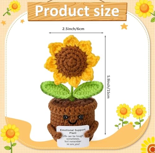 Image of VRB DecTM 1 Pcs Crochet Flowers Artificial Sunflower for Office Desk Car Dashboard Decor,Home Decoration, Office, Bedroom (Emotional Support Sunflower Artificial Plants with Crochet Pot - 1 Pcs)