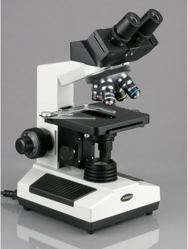 Image of AmScope B390C Compound Binocular Microscope, 40X-2500X Magnification, Brightfield, Halogen Illumination, Abbe Condenser, Double-Layer Mechanical Stage, Sliding Head
