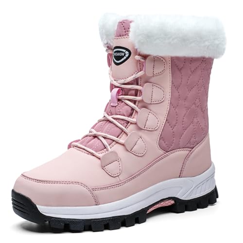 Womens Snow Boots Winter Waterproof Warm Fur Lined Mid Calf Booties Comfortable Outdoor Anti-Slip Ankle Boots Walking Winter Shoes