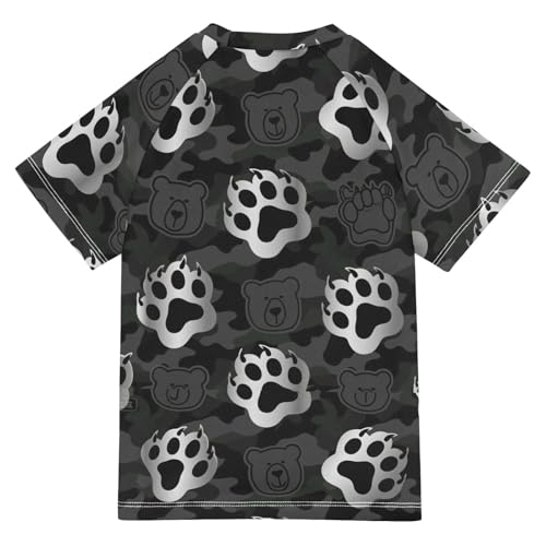 Animal Footprint Bear Silver Black Camouflage Short Sleeve Boy Bathing Suit Kids Swimsuits for Girls Rash Guard Swimsuit for 3-12 Years trajes de bano para ninas2