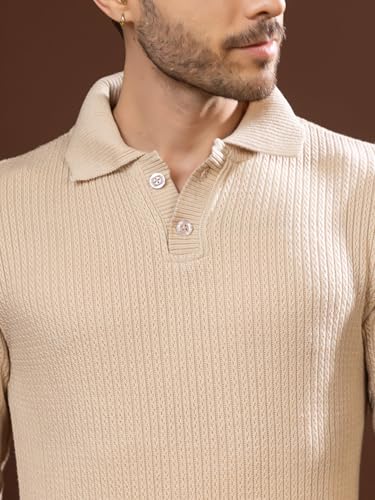 Image of TYSORT Men's Knitted Polo Sweater Casual Full Sleeve Pullover Sweater with Button Collar