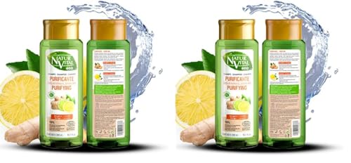 NaturVital - Champú Eco Purificante, Certificado Cosmos Natural +98% Ingredientes Naturales, Vegano, con Jengibre y Cítricos de Cultivo Bio Certificado, sin Parabenos, Colorantes ni Siliconas, 300ml