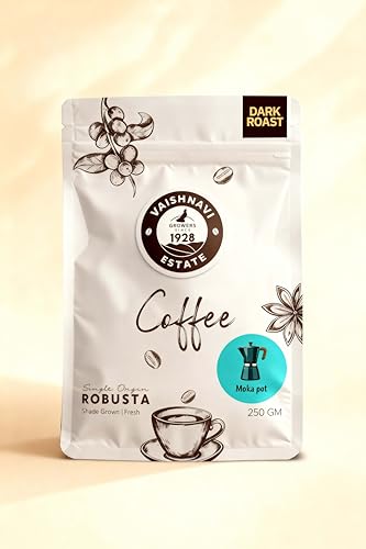 Image of Vaishnavi Estate's Dark Roast Robusta Coffee | Single Origin | Shade Grown | Freshly Roasted & Ground | Moka Pot - (250g, Pack of 1)