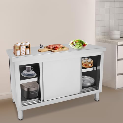 Table de travail en acier inoxydable avec placards fermés hygiéniques