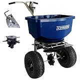 Chapin USA 82400B Made in The USA 100-pound Professional Rock Salt and Ice Melt Walk Behind Spreader, Baffles, 14' Tires, T Handle, Stainless Steel Frame, Enclosed Gear Box, Blue