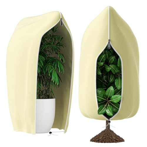 Priksia Lot de 2 housses de protection contre le gel en polaire pour plantes avec fermeture éclair et cordon de serrage - 120 x 180 cm